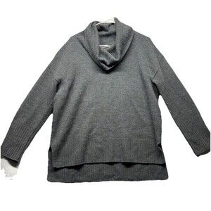 H Halston Sweater Women's Sz L Gray 100% Extra Fine Merino Wool Knit Cowl Neck